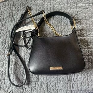 Gold-Chain Black Shoulder Bag